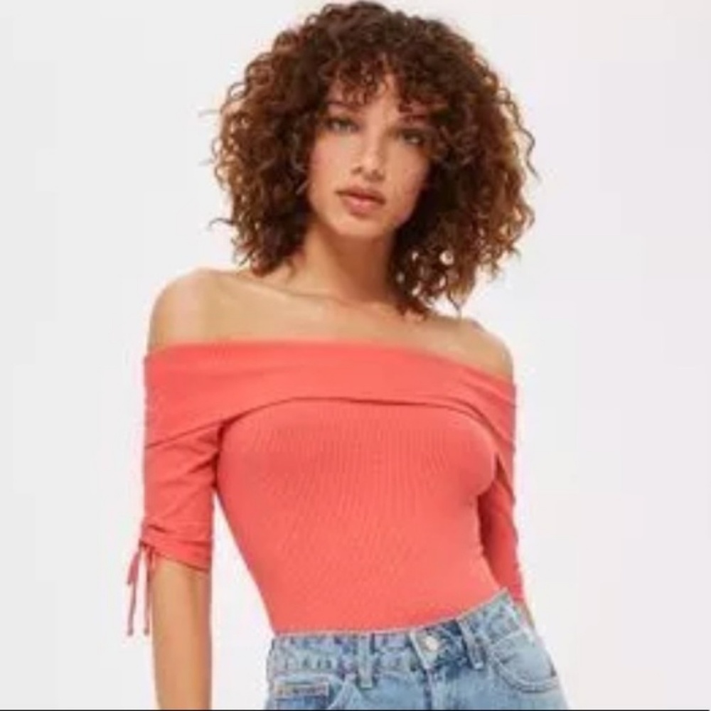 Topshop Bardot Tie Sleeve Bodysuit Size 6 NWT